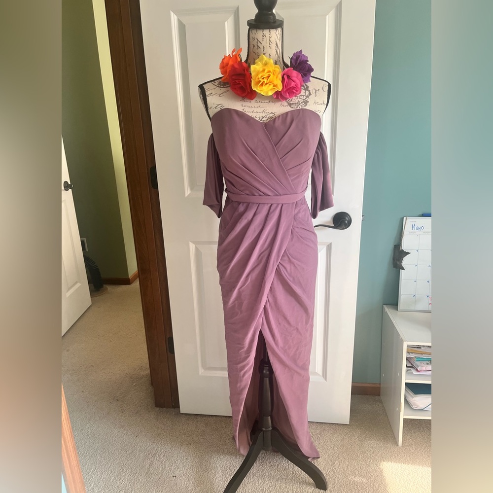 Off Shoulder Chiffon Bridesmaid Dresses for Wedding Formal Prom Dress with Slit